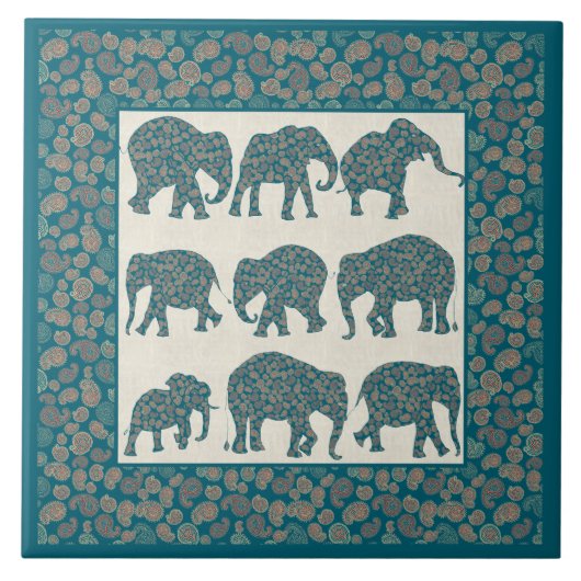 Eléphants Paisley sur Carreaux de céramique beige (Devant)