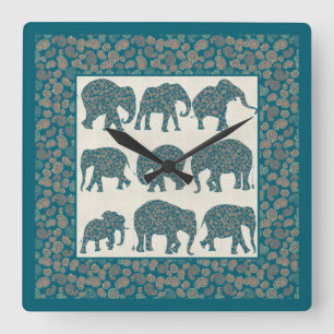 Éléphants Paisley sur fond beige et horloge murale