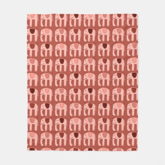 Elephants Pattern roze Red Fleece Deken (Voorkant)