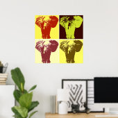 Éléphants Pop Art Quatre Couleurs Affiche de Style (Bureau à domicile)