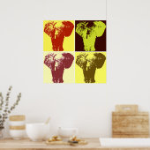 Éléphants Pop Art Quatre Couleurs Affiche de Style (Cuisine)