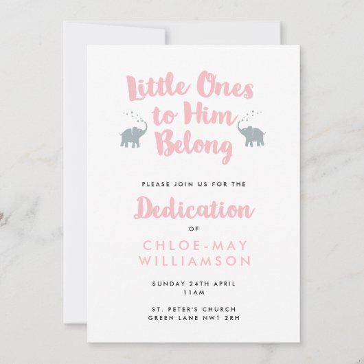 Eléphants roses Christian Dedication Invitation (Devant)