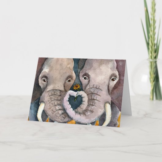 Eléphants, Saint-Valentin ou carte d'anniversaire (Devant)
