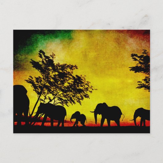 Elephants Sunset Briefkaart (Voorkant)