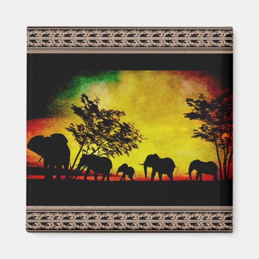 Elephants Sunset Magneet (Voorkant)