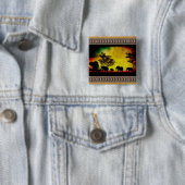 Elephants Sunset Vierkante Button 5,1 Cm (In situ)