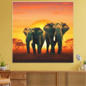 Eléphants sur la toile des plaines africaines. (Insitu(Salon))