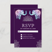 Eléphants tatoués au henné Mariage indien RSVP (Devant / Derrière)