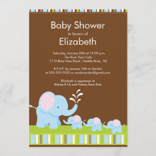 Elephants Triplets Baby shower Boy Girl Kaart