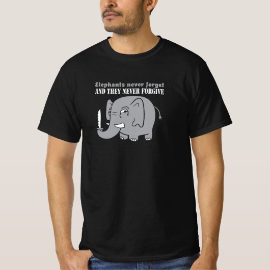 Elephants vergeten nooit t-shirt (Voorkant)