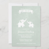Eléphants verts Moderne Baby Sprinkle Invitations (Devant)