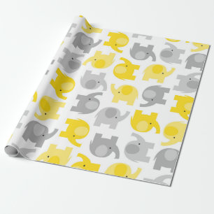 Elephants voor Cute Yellow en Grey Baby Wrapping P Cadeaupapier
