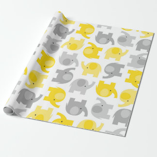 Elephants voor Cute Yellow en Grey Baby Wrapping P Cadeaupapier