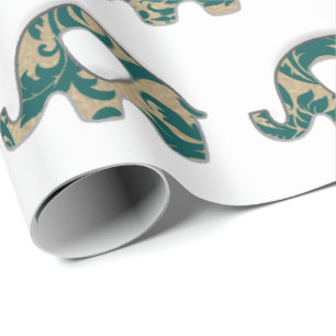 Elephants White Oriental Blauwgroen Champaigne Gol Cadeaupapier