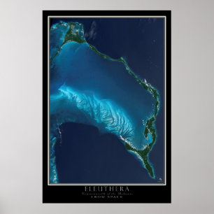 Eleuthera Bahama's van ruimtesatellietkaart Poster