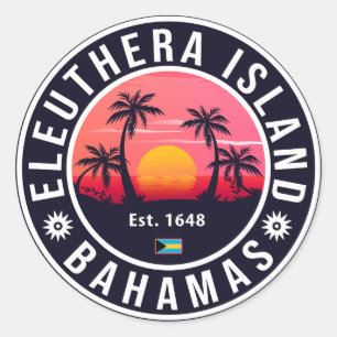 Eleuthera Island Bahamas Retro Sunset Souvenirs Ronde Sticker