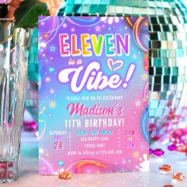Eleven is a Vibe Retro Groovy Neon Girl Birthday Kaart