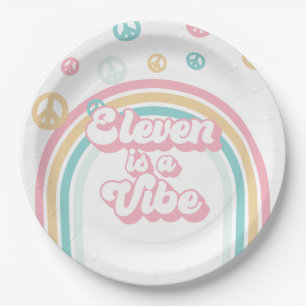 Eleven is a Vibe Retro Zomer Regenboog Papieren Bordje