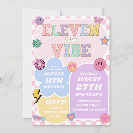 Eleven is een vibe preppy patch 11e verjaardagsfee kaart (Voorkant)