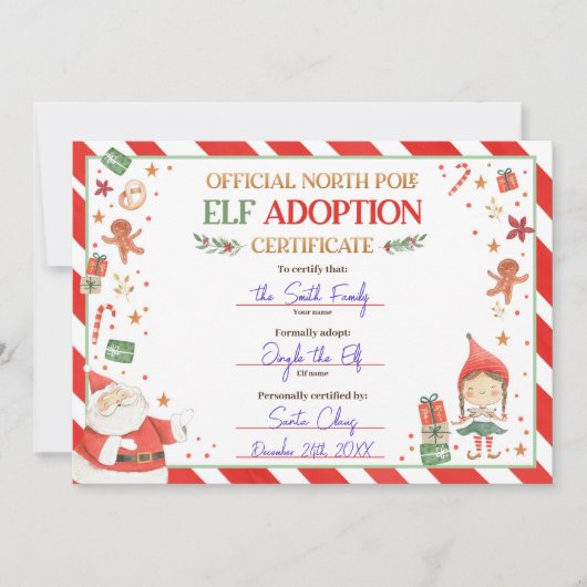 Elf Adoptie Certificaat Adopteer een Elf Kerstmis Kaart (Voorkant)