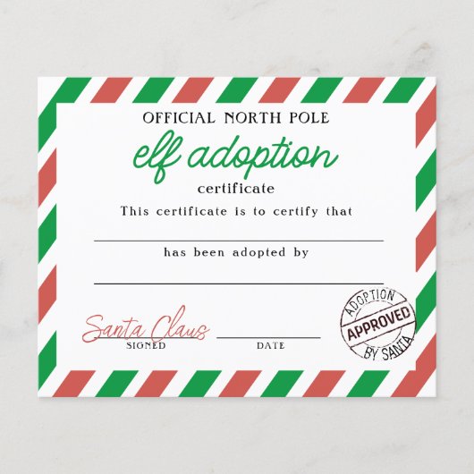 Elf Adoptie Certificaat Ondertekend Door Sinterkla (Voorkant)