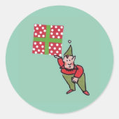 Elf avec Polka Dot Cadeau autocollants ronds (Devant)