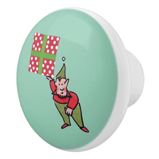 Elf avec Polka Dot Cadeau en céramique bouton (Droite)