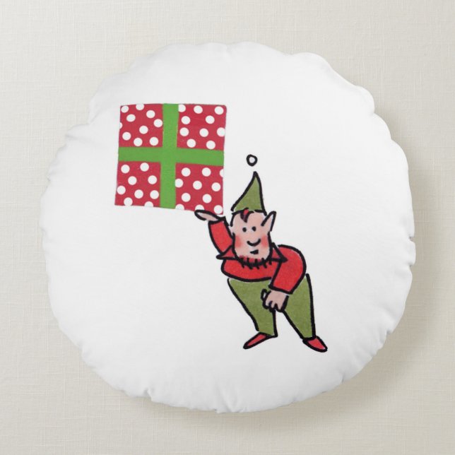 Elf avec Polka Dot Cadeau rond poly coussin (Devant)