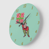 Elf avec Polka Dot Cadeau vert horloge murale (Angle)