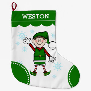 Elf Boy (bruin haar) Grote Kerstsok