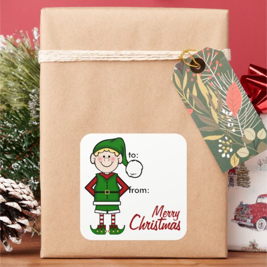 Elf Boy Cadeaubij sticker (Feestdagen)