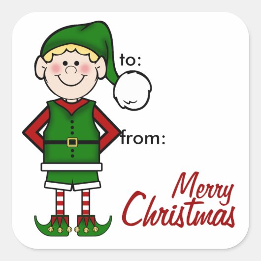 Elf Boy Gift Label Sticker (Voorkant)