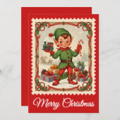 Elf | Carte de Noël Retro Postage (Devant / Derrière)