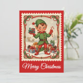 Elf | Carte de Noël Retro Postage (Debout devant)