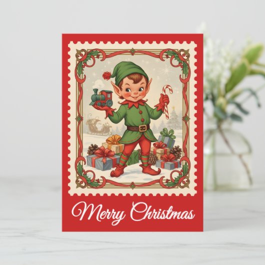 Elf | Carte de Noël Retro Postage (Debout devant)
