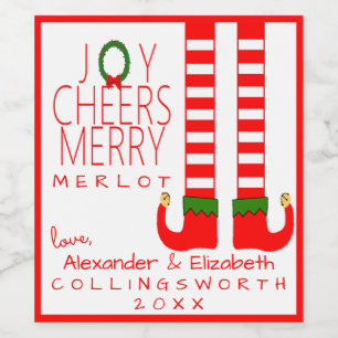 Elf Christmas Merlot Vin bouteille Étiquette Perso