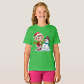 Elf Construisant Un Bonhomme de Neige – T-shirt de (Devant entier)