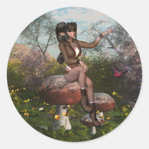 Elf die op een paddenstoel Stickers zit