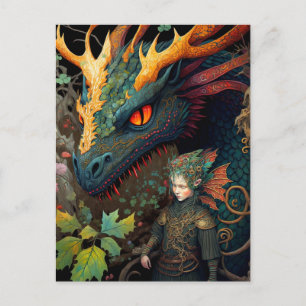 Elf en Dragon Fantasy Art Briefkaart