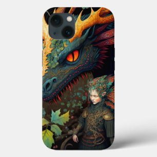 Elf en Dragon Fantasy Art iPhone 13 Hoesje