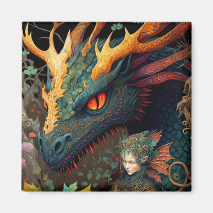 Elf en Dragon Fantasy Art Magneet