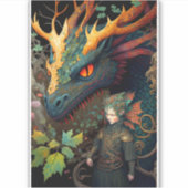 Elf en Dragon Fantasy Art Sticker (Voorkant)