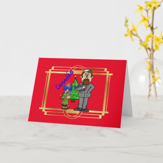 Elf en Joods Man Chrismukkah Card Kaart (Gele Bloem)