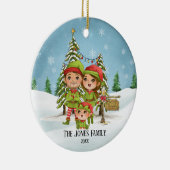 Elf Familie van 3 Kerstmis Keramisch Ornament (Rechts)