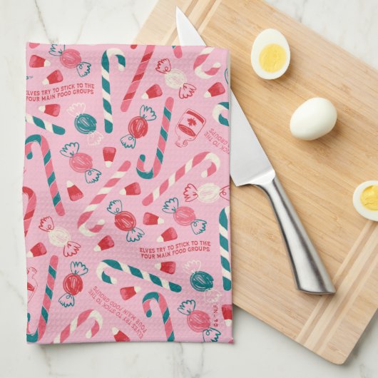 Elf Holiday Snoep Pattern Theedoek (Quarter Fold)