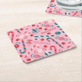 Elf Holiday Snoep Pattern Vierkante Kartonnen Onderzetter (Schuin)