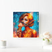 Elf ijs thema mooie blauwe vuur wafel vierkante klok (Huis)