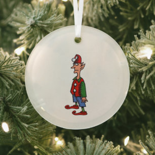Elf in de houding ronde glazen kerstbal glas ornament