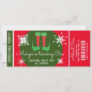Elf Kerst Eerste Verjaardag Ticket Feest Kaart