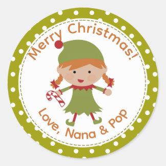 Elf Kerstlabels met rood haar meisje Ronde Sticker
